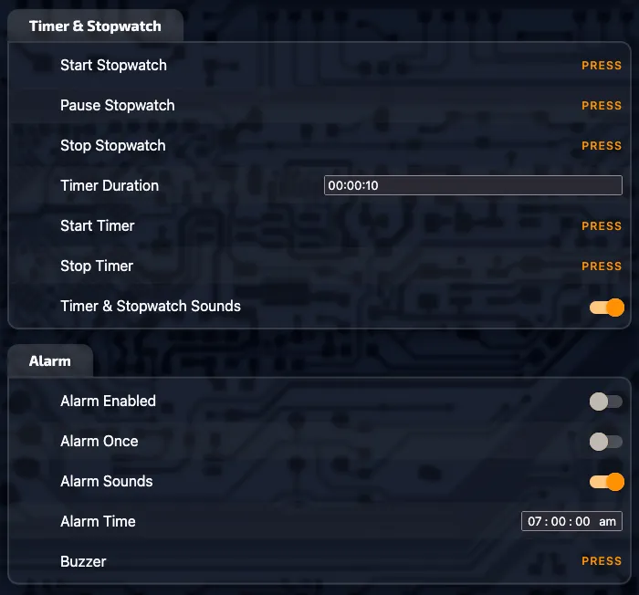 AL60 Web Interface - Timer, Stopwatch & Alarm