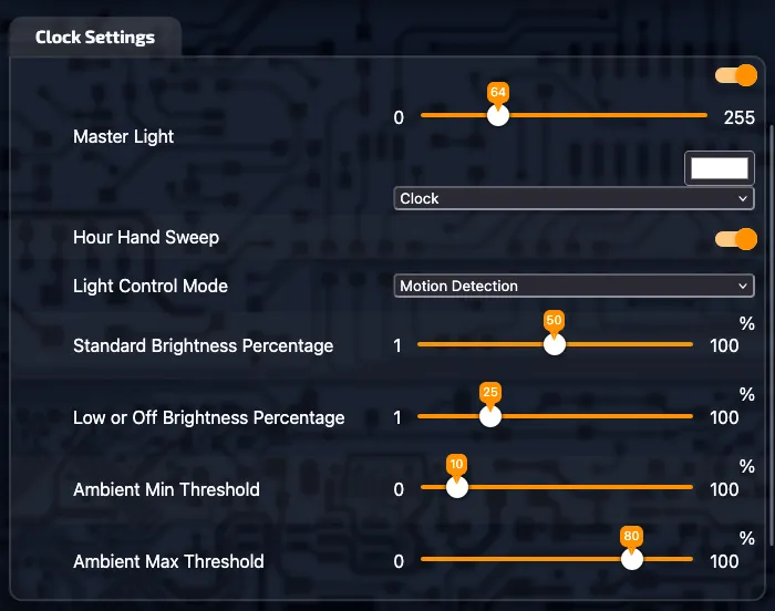 AL60 Web Interface - Clock Settings