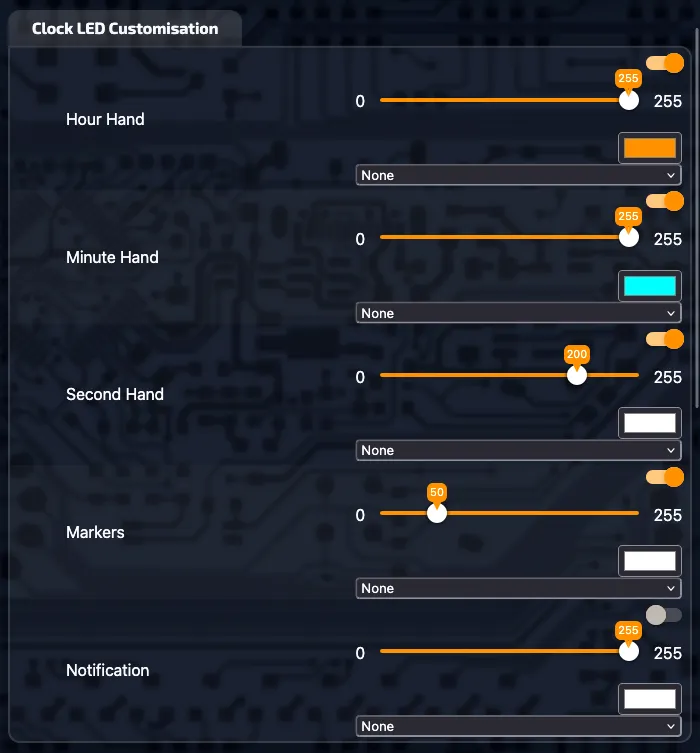 AL60 Web Interface - Clock LED Customisation
