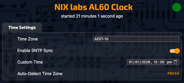 AL60 Web Interface - Time Settings